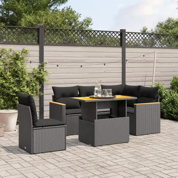 Gossi set mobilier de gradina cu perne, 6 piese, negru, poliratan