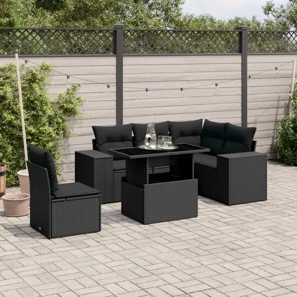 Gossi set mobilier de gradina cu perne, 6 piese, negru, poliratan