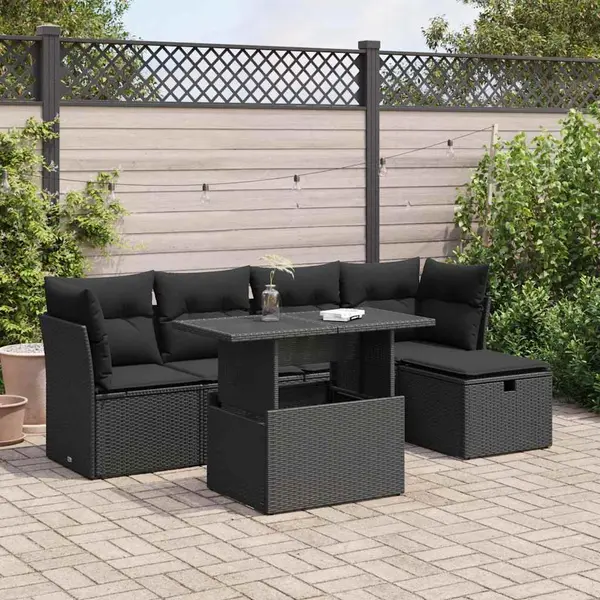 Gossi set mobilier de gradina cu perne, 6 piese, negru, poliratan