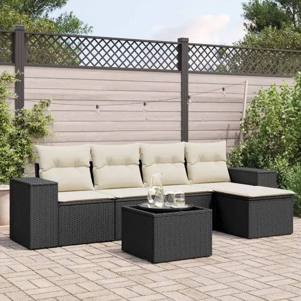 Gossi set mobilier de gradina cu perne, 6 piese, negru, poliratan