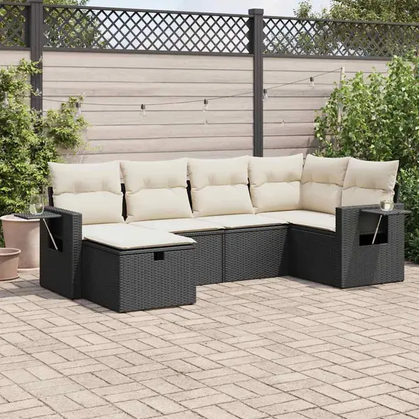 Gossi set mobilier de gradina cu perne, 6 piese, negru, poliratan