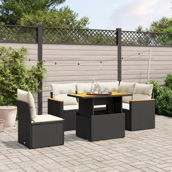Gossi set mobilier de gradina cu perne, 6 piese, negru, poliratan