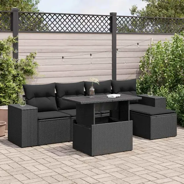 Gossi set mobilier de gradina cu perne, 6 piese, negru, poliratan