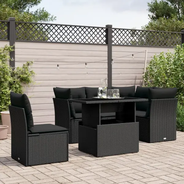 Gossi set mobilier de gradina cu perne, 6 piese, negru, poliratan