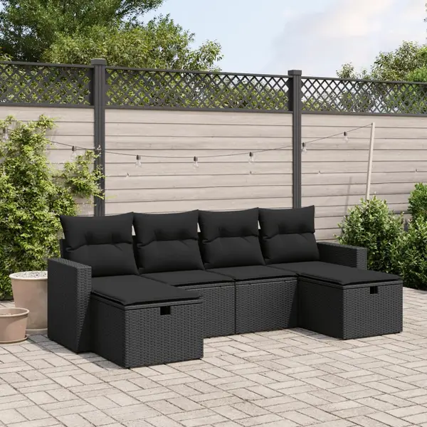 Gossi set mobilier de gradina cu perne, 6 piese, negru, poliratan