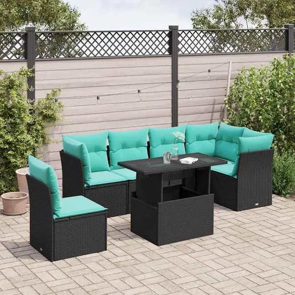 Gossi set mobilier de gradina cu perne, 6 piese, negru, poliratan