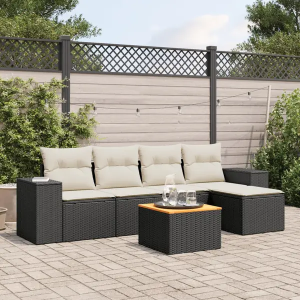 Gossi set mobilier de gradina cu perne, 6 piese, negru, poliratan