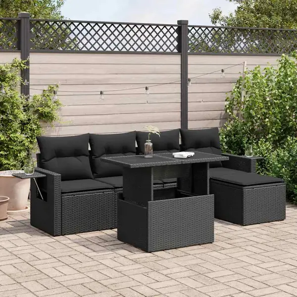 Gossi set mobilier de gradina cu perne, 6 piese, negru, poliratan