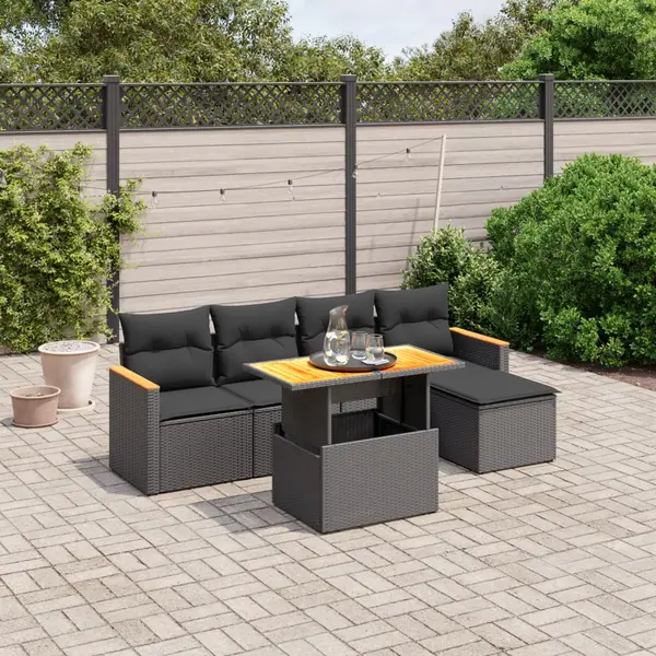 Gossi set mobilier de gradina cu perne, 6 piese, negru, poliratan