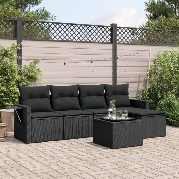 Gossi set mobilier de gradina cu perne, 6 piese, negru, poliratan