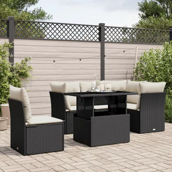 Gossi set mobilier de gradina cu perne, 6 piese, negru, poliratan