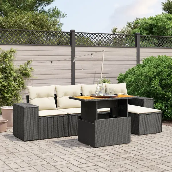 Gossi set mobilier de gradina cu perne, 6 piese, negru, poliratan