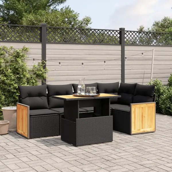 Gossi set mobilier de gradina cu perne, 6 piese, negru, poliratan