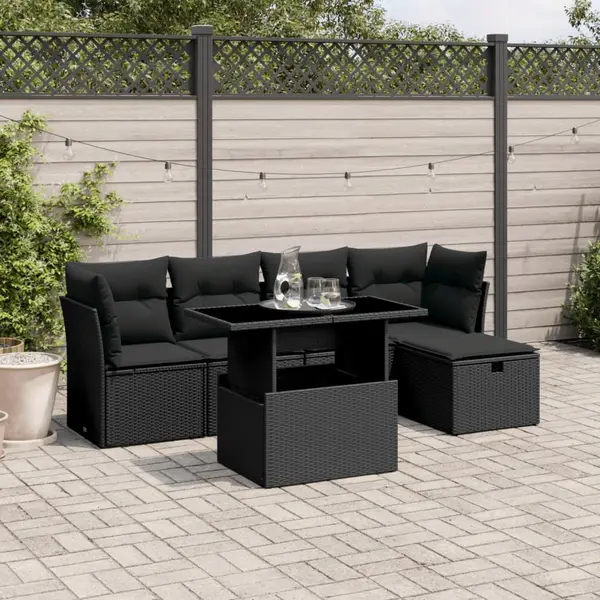 Gossi set mobilier de gradina cu perne, 6 piese, negru, poliratan
