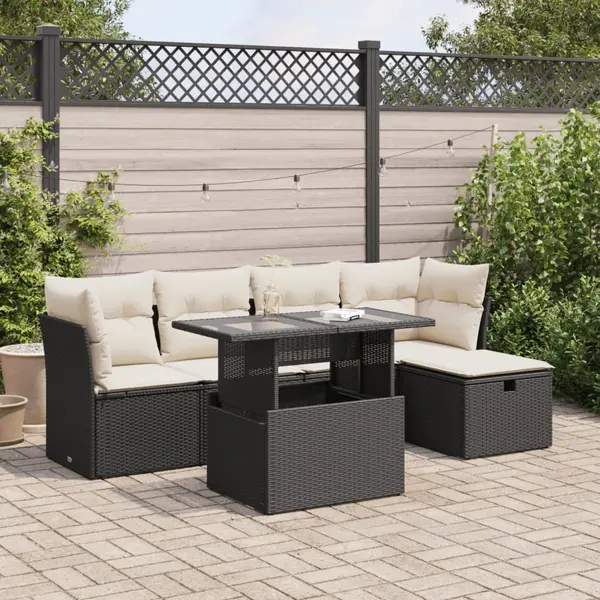 Gossi set mobilier de gradina cu perne, 6 piese, negru, poliratan