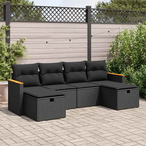 Gossi set mobilier de gradina cu perne, 6 piese, negru, poliratan