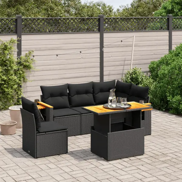 Gossi set mobilier de gradina cu perne, 6 piese, negru, poliratan