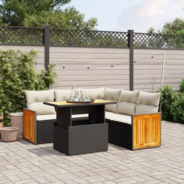 Gossi set mobilier de gradina cu perne, 6 piese, negru, poliratan