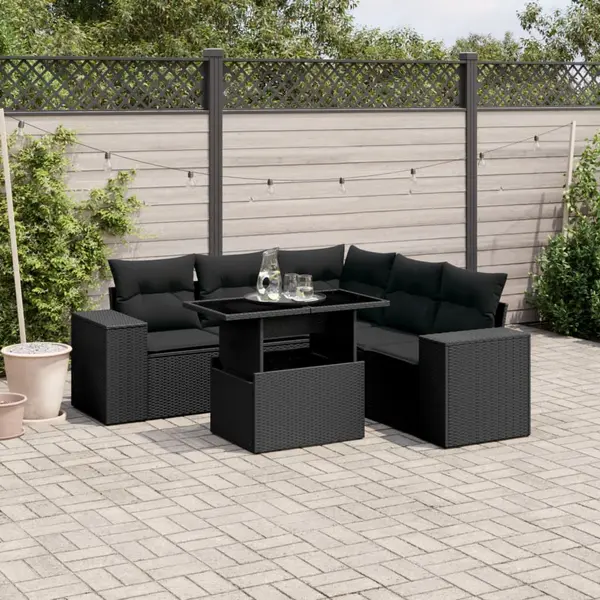 Gossi set mobilier de gradina cu perne, 6 piese, negru, poliratan