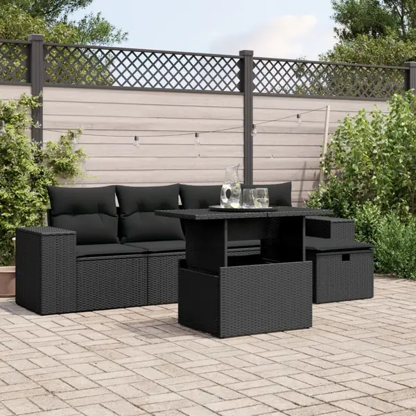 Gossi set mobilier de gradina cu perne, 6 piese, negru, poliratan