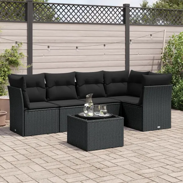 Gossi set mobilier de gradina cu perne, 6 piese, negru, poliratan