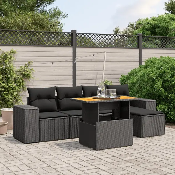Gossi set mobilier de gradina cu perne, 6 piese, negru, poliratan