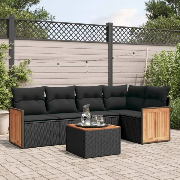 Gossi set mobilier de gradina cu perne, 6 piese, negru, poliratan