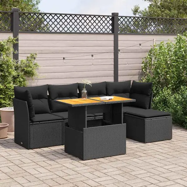 Gossi set mobilier de gradina cu perne, 6 piese, negru, poliratan