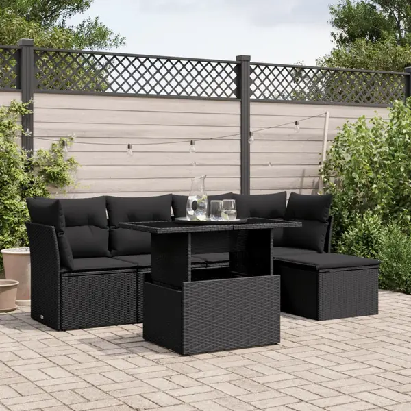 Gossi set mobilier de gradina cu perne, 6 piese, negru, poliratan