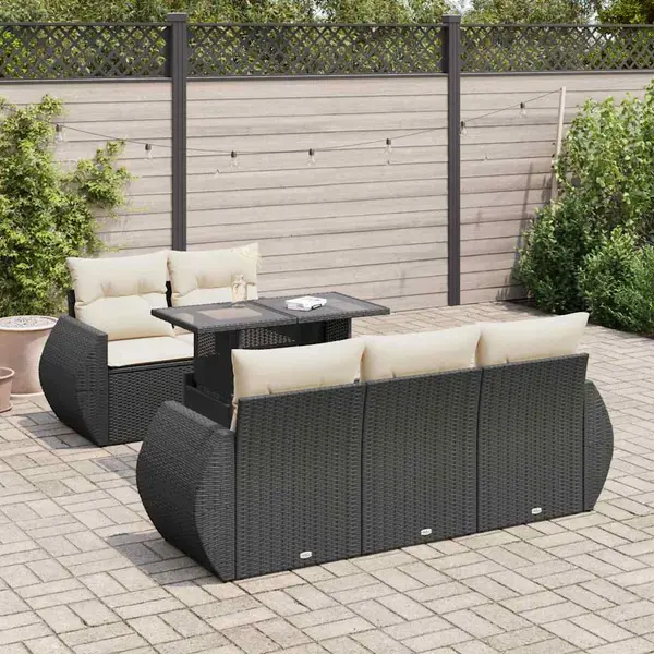Gossi set mobilier de gradina cu perne, 6 piese, negru, poliratan