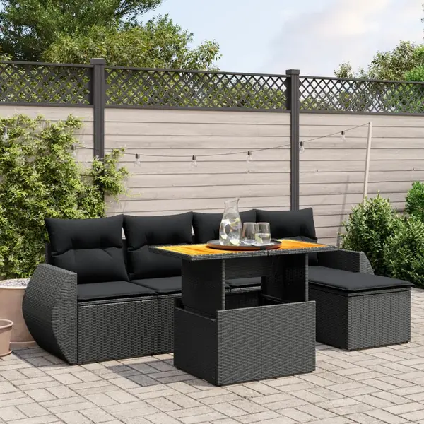 Gossi set mobilier de gradina cu perne, 6 piese, negru, poliratan