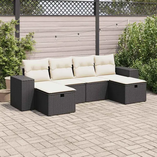 Gossi set mobilier de gradina cu perne, 6 piese, negru, poliratan