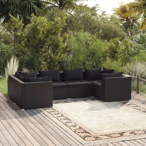 Gossi set mobilier de gradina cu perne, 6 piese, negru, poliratan