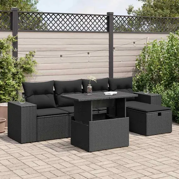Gossi set mobilier de gradina cu perne, 6 piese, negru, poliratan