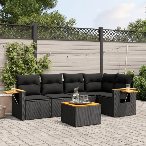 Gossi set mobilier de gradina cu perne, 6 piese, negru, poliratan