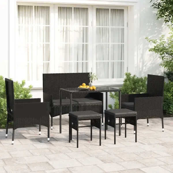 Gossi set mobilier de gradina cu perne, 6 piese, negru, poliratan