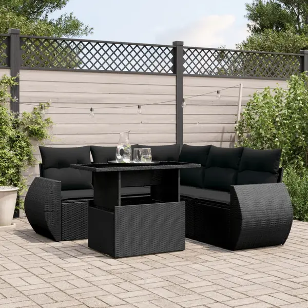 Gossi set mobilier de gradina cu perne, 6 piese, negru, poliratan