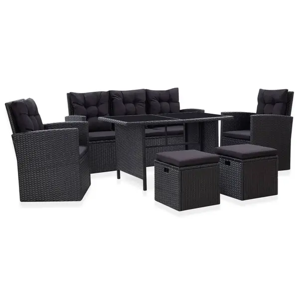 Gossi set mobilier de gradina cu perne, 6 piese, negru, poliratan