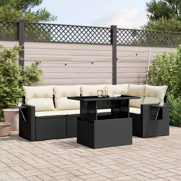 Gossi set mobilier de gradina cu perne, 6 piese, negru, poliratan