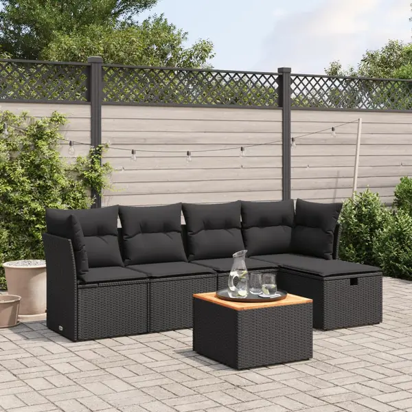 Gossi set mobilier de gradina cu perne, 6 piese, negru, poliratan