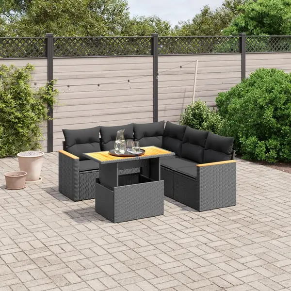 Gossi set mobilier de gradina cu perne, 6 piese, negru, poliratan