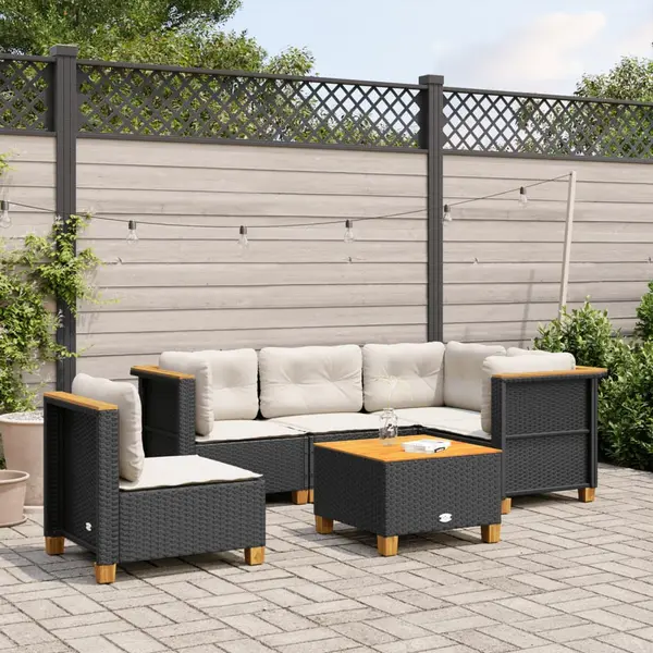 Gossi set mobilier de gradina cu perne, 6 piese, negru, poliratan