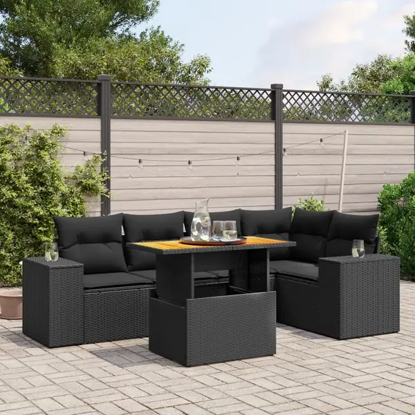 Gossi set mobilier de gradina cu perne, 6 piese, negru, poliratan