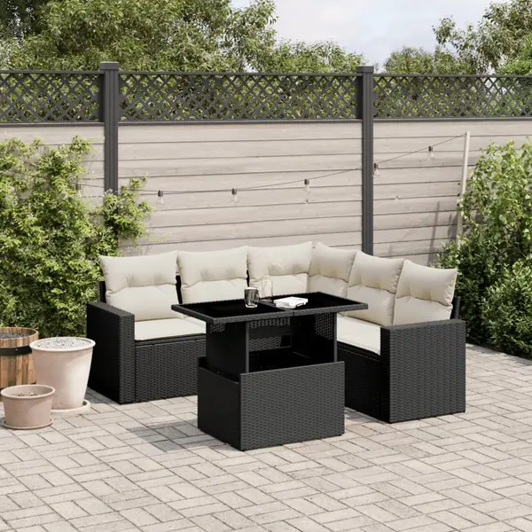Gossi set mobilier de gradina cu perne, 6 piese, negru, poliratan