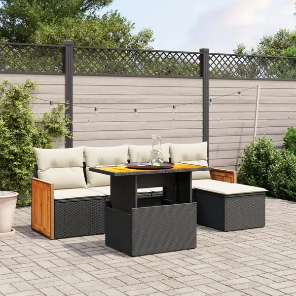 Gossi set mobilier de gradina cu perne, 6 piese, negru, poliratan
