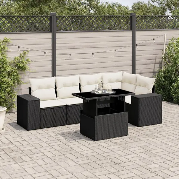 Gossi set mobilier de gradina cu perne, 6 piese, negru, poliratan