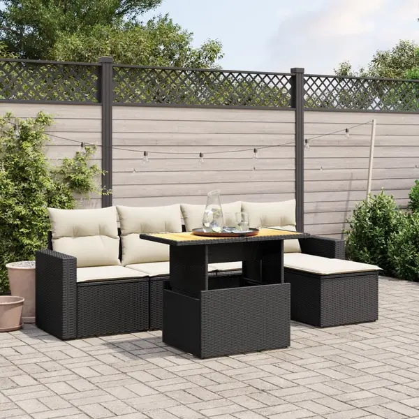 Gossi set mobilier de gradina cu perne, 6 piese, negru, poliratan