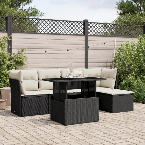Gossi set mobilier de gradina cu perne, 6 piese, negru, poliratan