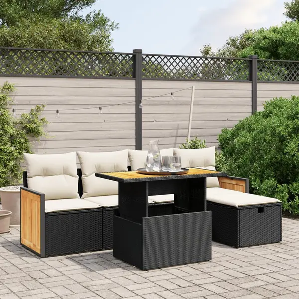 Gossi set mobilier de gradina cu perne, 6 piese, negru, poliratan