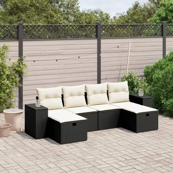 Gossi set mobilier de gradina cu perne, 6 piese, negru, poliratan